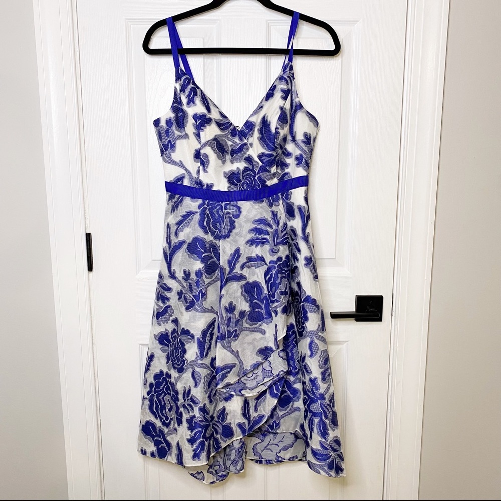 Adrianna Papell Blue and White  Floral Fit-and-Flare Dress